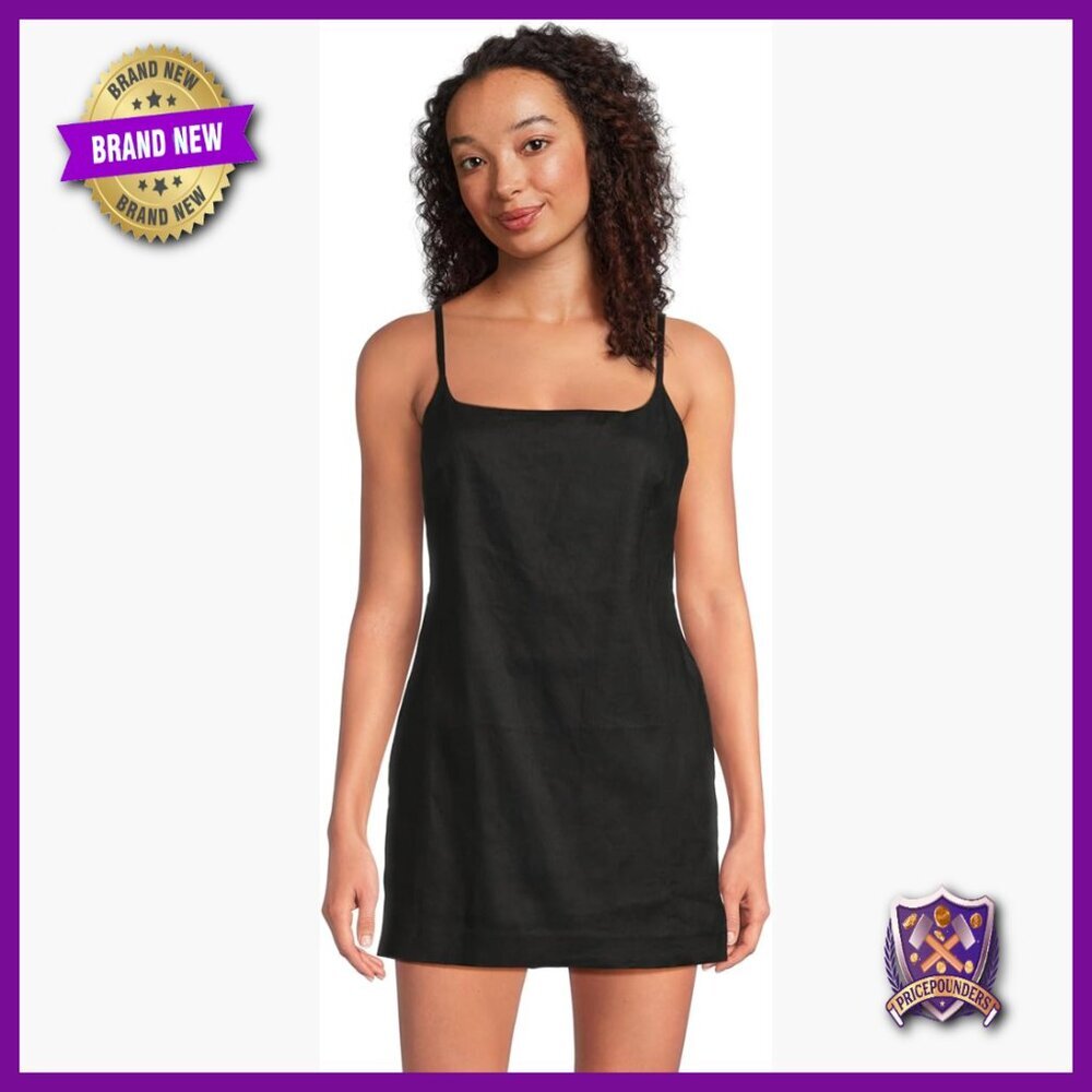 Square Neck Skort Romper - Linen Blend Mini Dress - Adjustable Straps - Picture 1 of 4